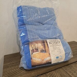 Vintage Sears Thermal Blanket Queen King 102x90 Royal Blue Acrylic NOS